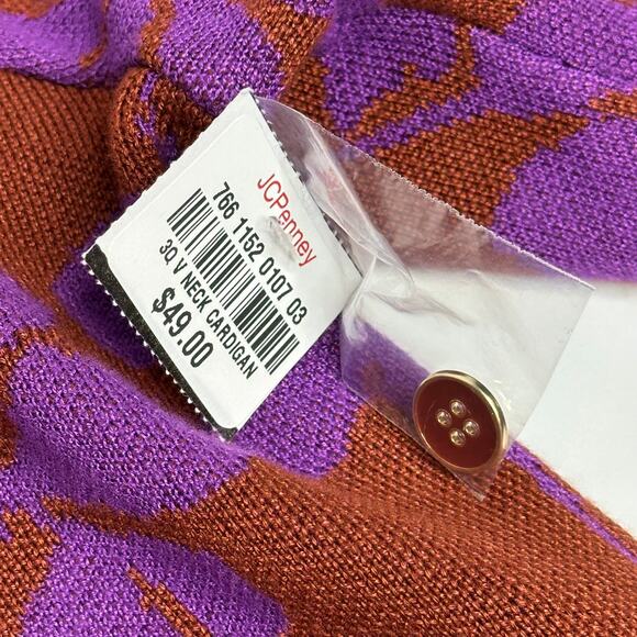 NWT Liz Claiborne Floral V-Neck Button Up Cardigan Sweater Womens Petite Sz PXL - Picture 8 of 10